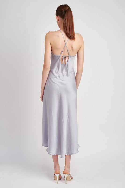 COWL NECK SLIP MIDI DRESS