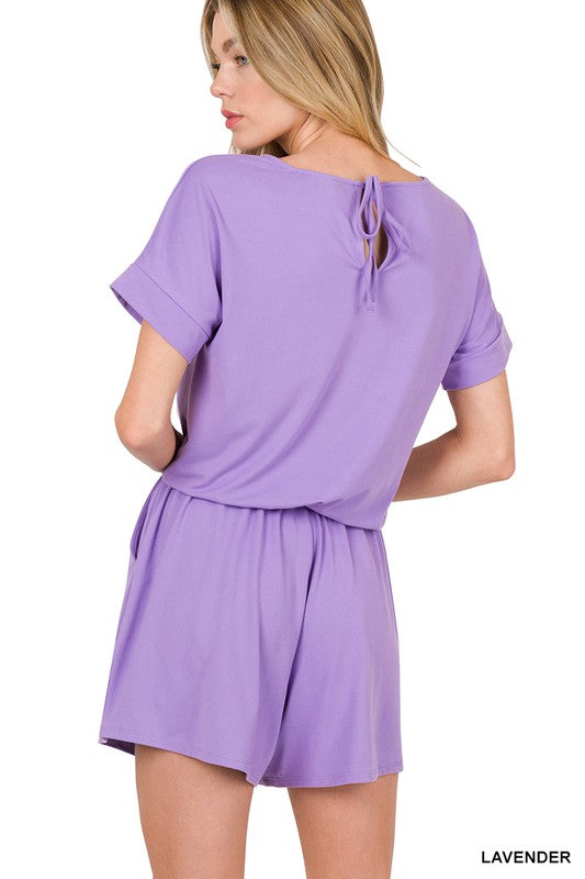 BRUSHED DTY ROMPER WITH POCKETS