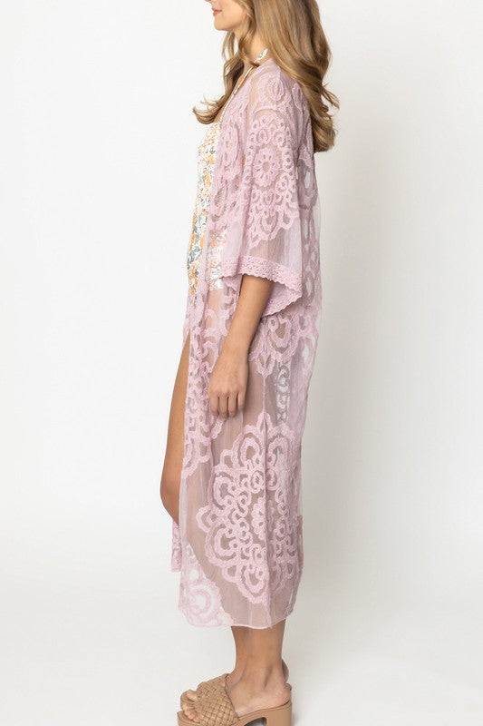 Oriental Patterned Laced Kimono