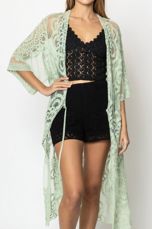 Oriental Patterned Laced Kimono