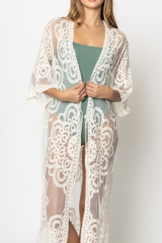 Oriental Patterned Laced Kimono