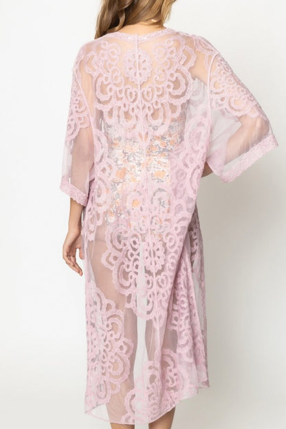 Oriental Patterned Laced Kimono