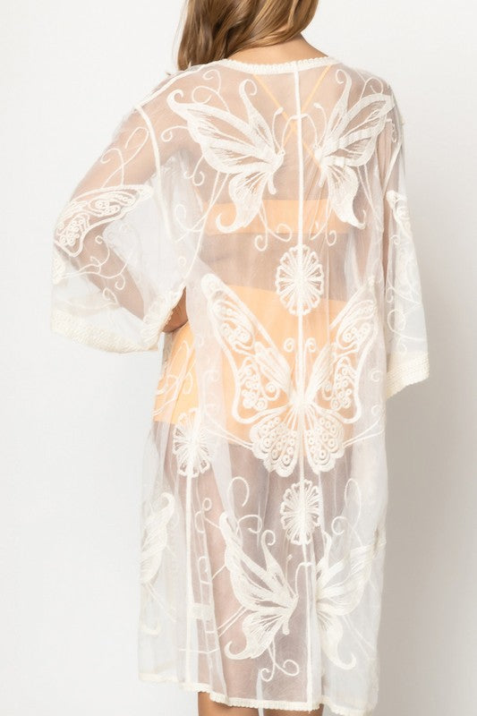 Butterfly Pattern Laced Kimono