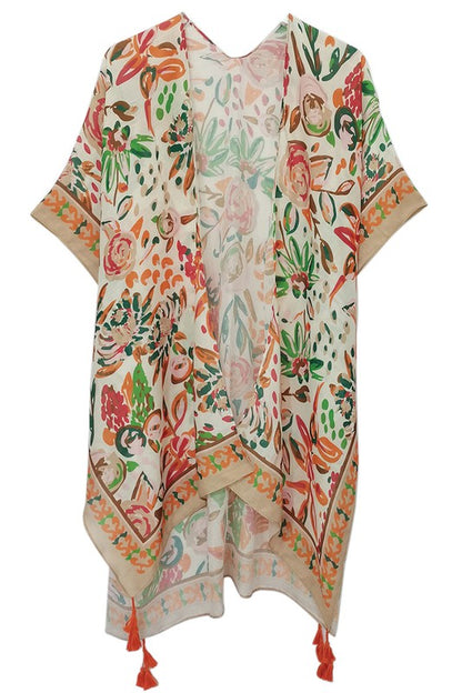 Floral Printed Kimono with Tassels