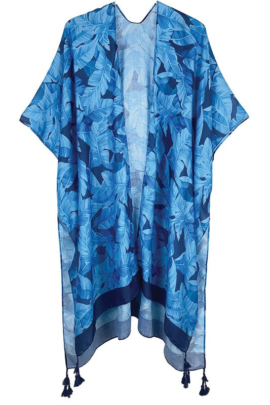 Vibrant Palm Leaf Print Kimono