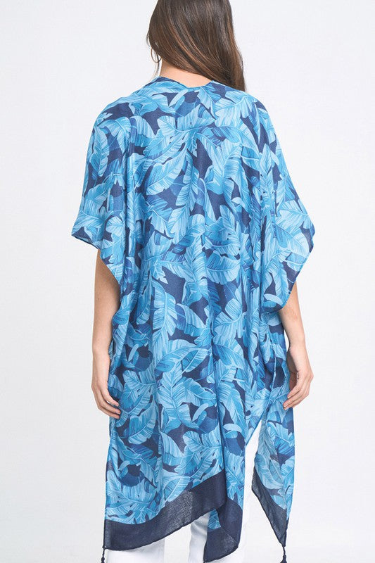 Vibrant Palm Leaf Print Kimono