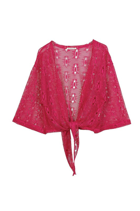 Waist Tie Meshed Cardigan