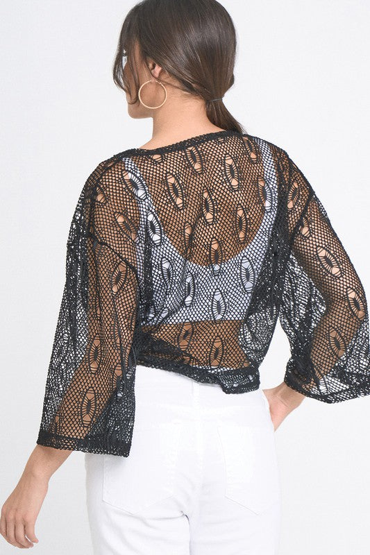 Waist Tie Meshed Cardigan