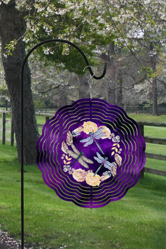 Peach Flowers Dragonflies Purple Bkg Wind Spinner