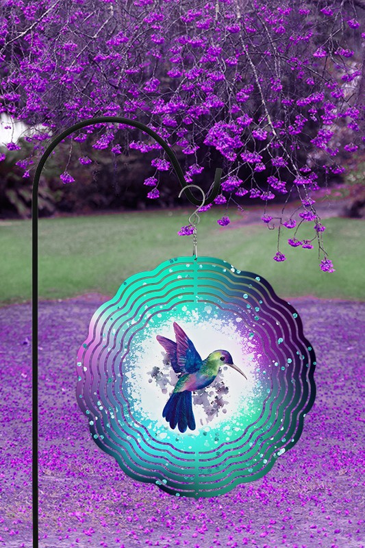 Vibrant Purple Green Hummingbird Wind Spinner