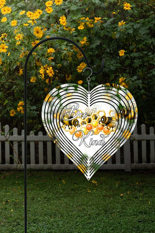 Bee Kind Heart Shaped Garden Wind Spinner