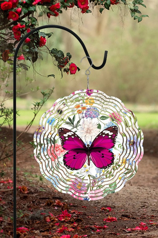 Pink Butterfly Floral Spring Wind Spinner