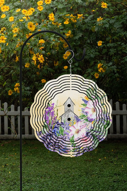 Birdhouse Floral Yellow Bck Spring Wind Spinner