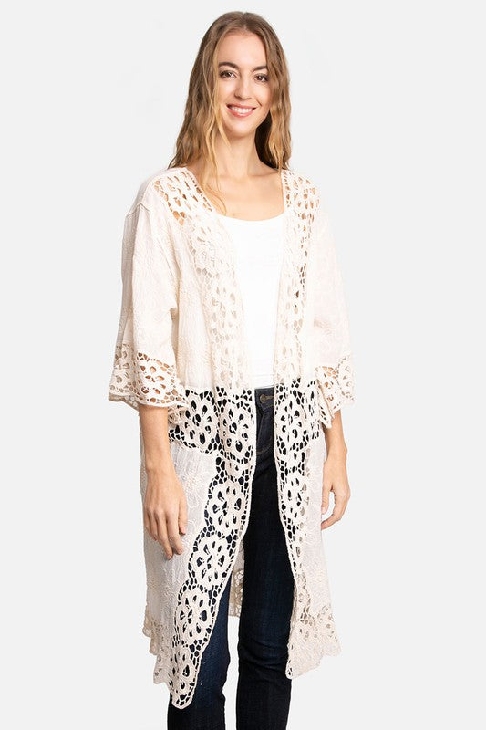 Floral Pattern Crocheted Long Cover-up