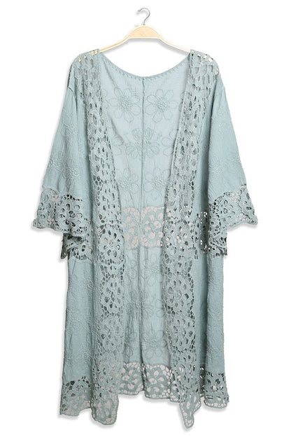 Floral Pattern Crocheted Long Cover-up