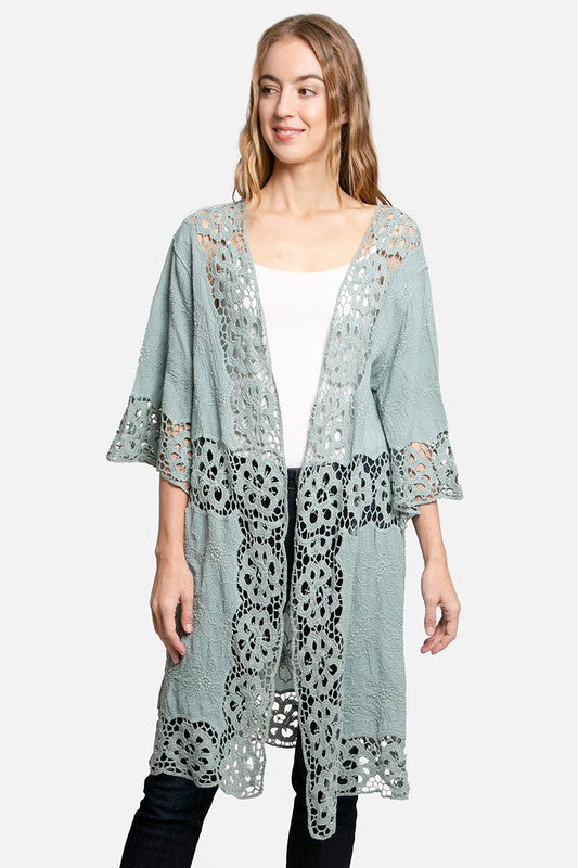 Floral Pattern Crocheted Long Cover-up