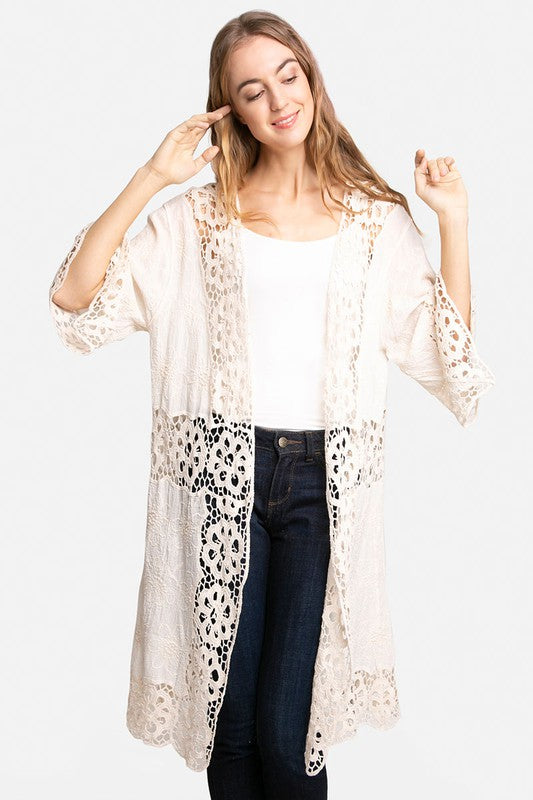 Floral Pattern Crocheted Long Cover-up