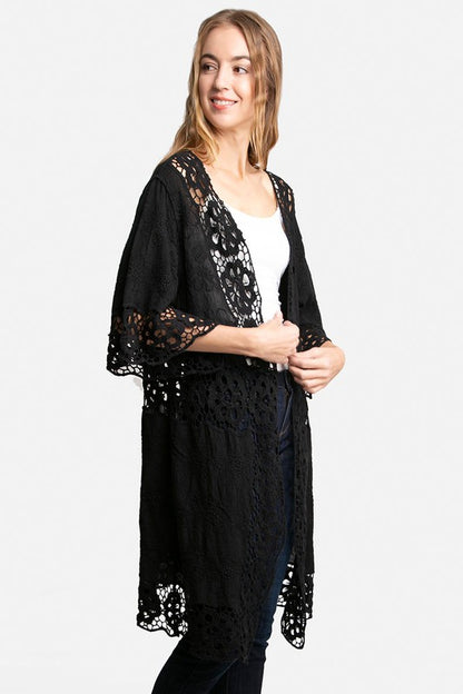 Floral Pattern Crocheted Long Cover-up