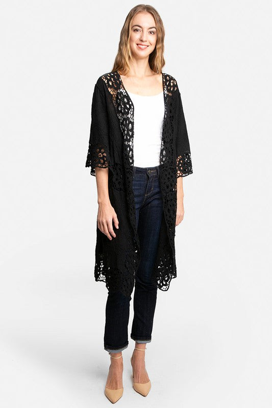 Floral Pattern Crocheted Long Cover-up