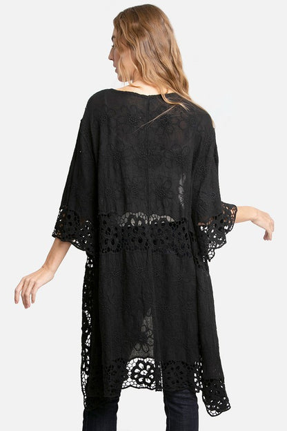 Floral Pattern Crocheted Long Cover-up