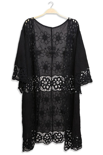 Floral Pattern Crocheted Long Cover-up