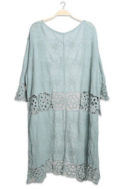 Floral Pattern Crocheted Long Cover-up