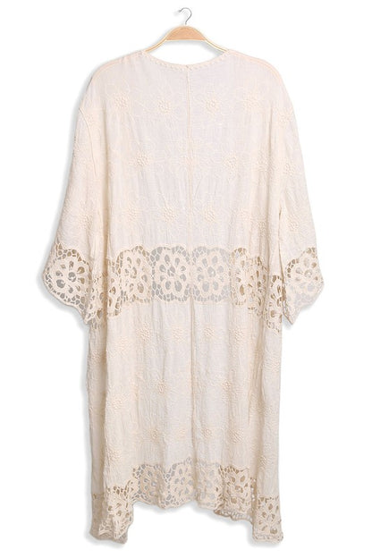 Floral Pattern Crocheted Long Cover-up