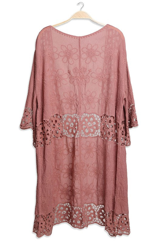 Floral Pattern Crocheted Long Cover-up