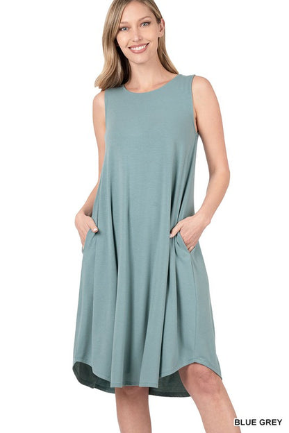 SLEEVELESS ROUND NECK ROUND HEM MIDI DRESS