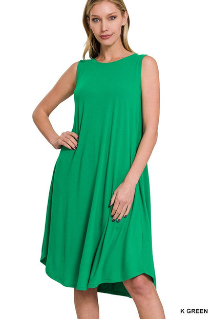 SLEEVELESS ROUND NECK ROUND HEM MIDI DRESS