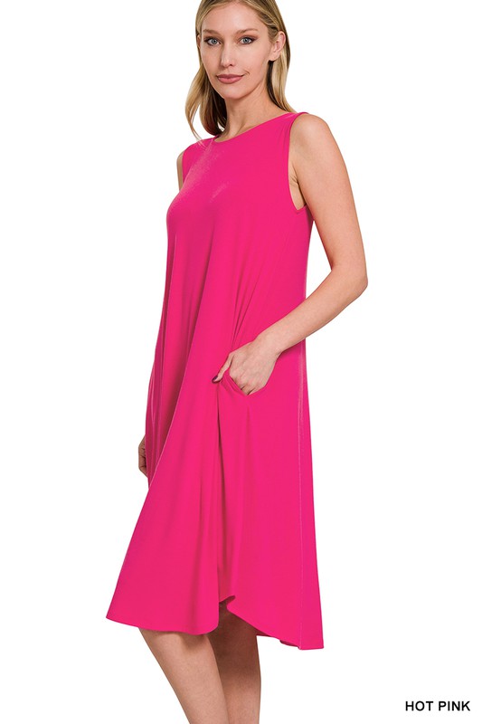 SLEEVELESS ROUND NECK ROUND HEM MIDI DRESS