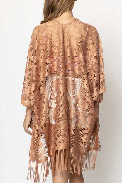 Floral Lace Kimono with Fringe