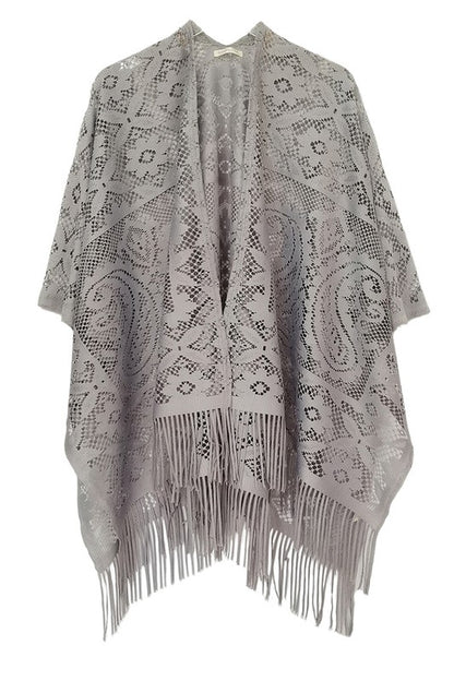 Floral Lace Kimono with Fringe