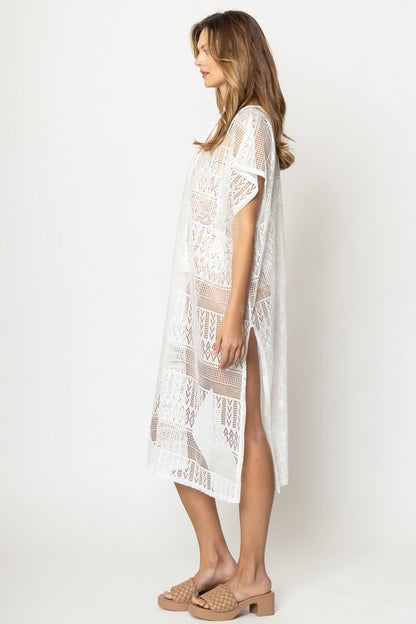 Geometric-Laced Kaftan Poncho