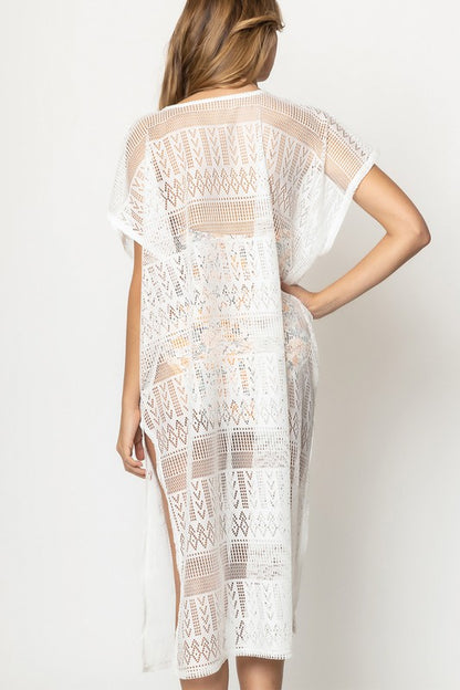 Geometric-Laced Kaftan Poncho