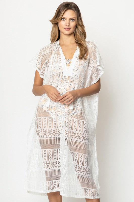 Geometric-Laced Kaftan Poncho