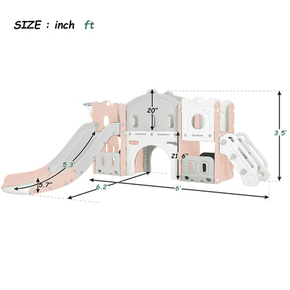 Kids Slide Playset Structure, Freestanding Castle Climber with Slide and Basketball Hoop, Toy Storage Organizer for Toddlers, Kids Climbers Playhouse for Indoor Outdoor Playground Activity