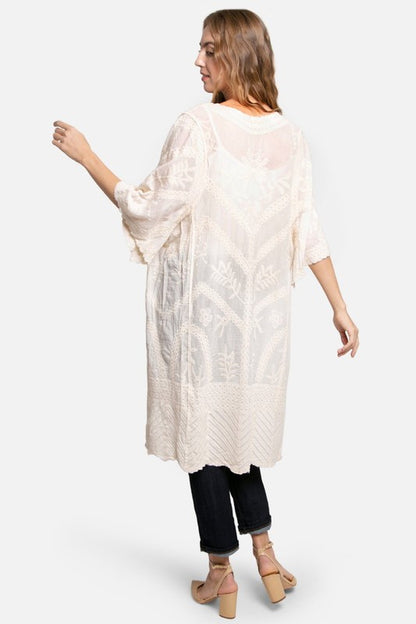 Solid Leaves Printed Lace Kimono