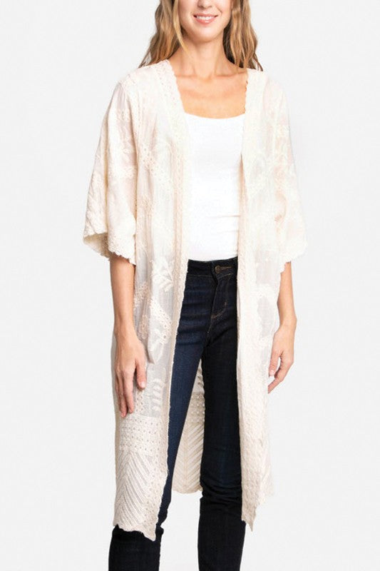 Solid Leaves Printed Lace Kimono