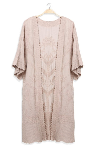 Solid Leaves Printed Lace Kimono
