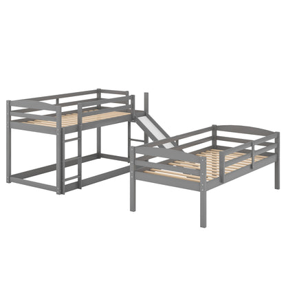 Twin over Twin over Twin Adjustable Triple Bunk Bed with Ladder and Slide,Gray(OLD SKU:SM000508AAE)(Expected Arrival Time:7.15)