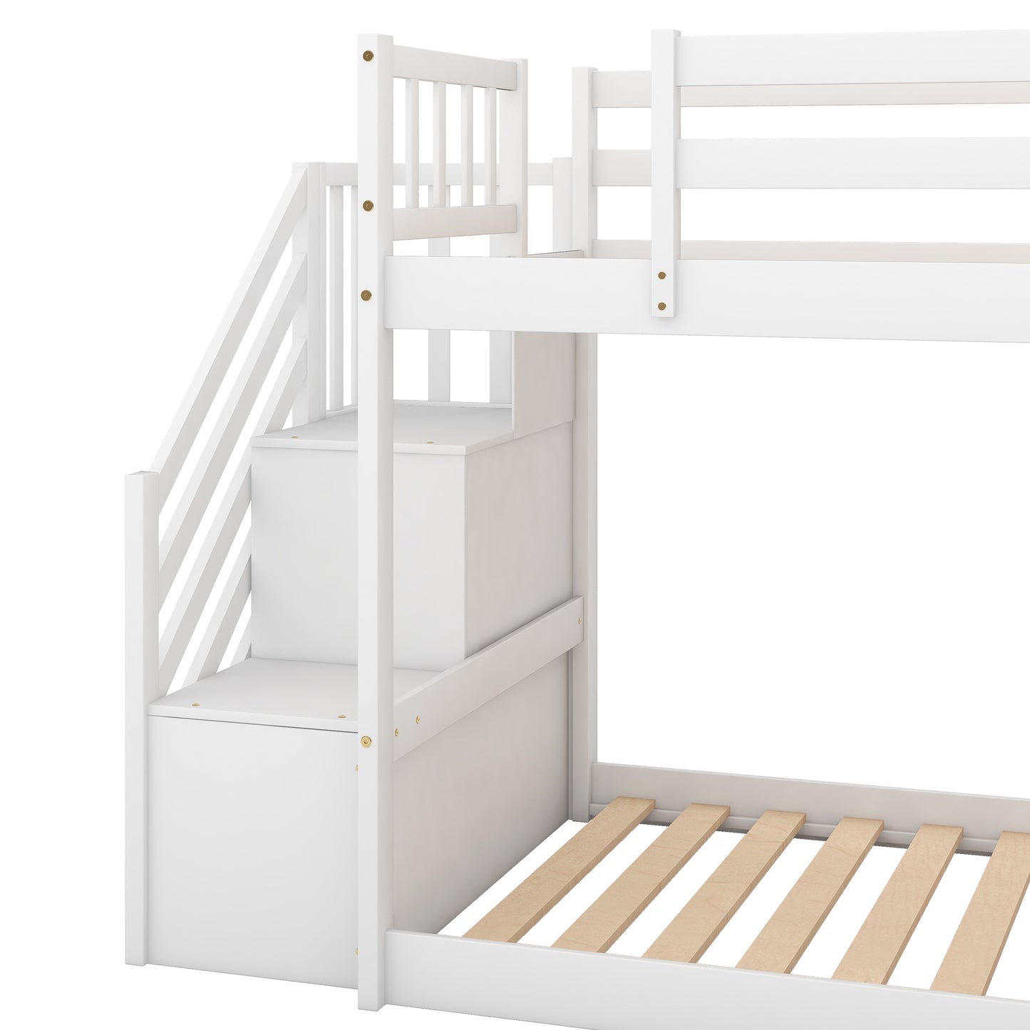 Twin over Twin Bunk Bed with Convertible Slide and Stairway, White