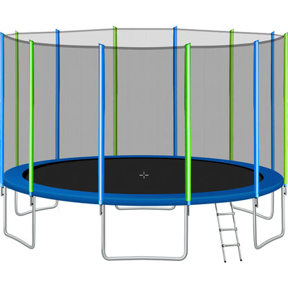 16FT Trampoline for Kids with Safety Enclosure Net, Ladder and 12 Wind Stakes, Round Outdoor Recreational Trampoline