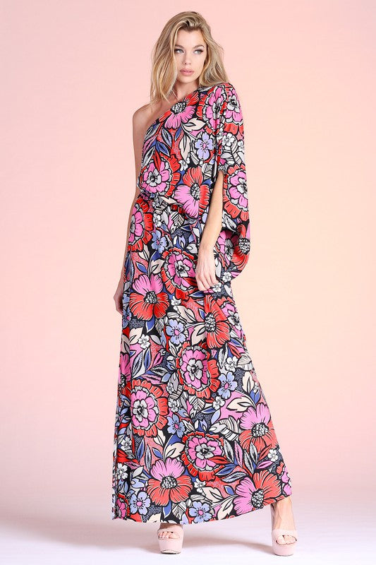 Fantasy Floral Slouchy One Shoulder Maxi