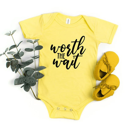 Worth The Wait Fancy Script Baby Onesie