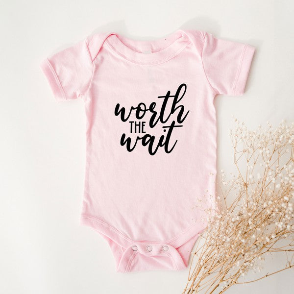 Worth The Wait Fancy Script Baby Onesie