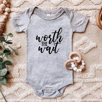 Worth The Wait Fancy Script Baby Onesie