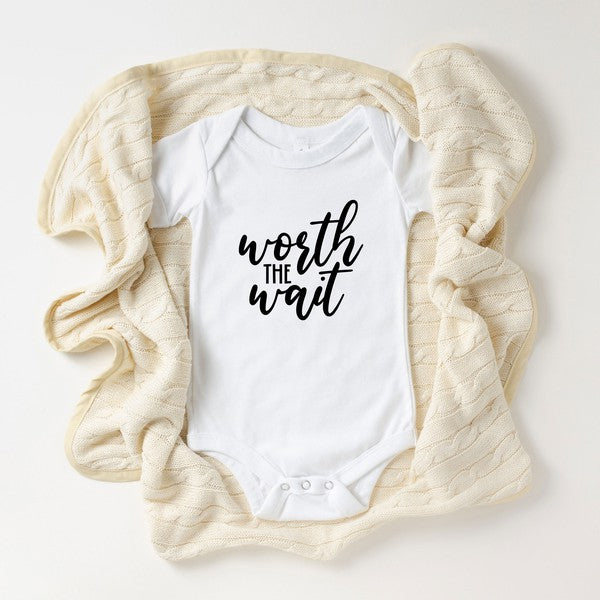 Worth The Wait Fancy Script Baby Onesie