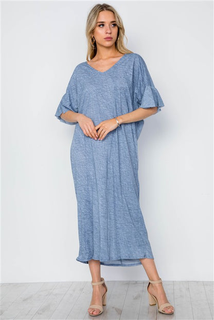 Twist Back Short Sleeve Maxi Shirt Dress