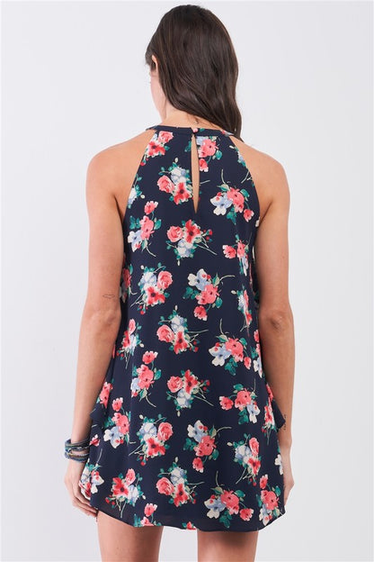 Floral Print Layered Flounce Mini Dress